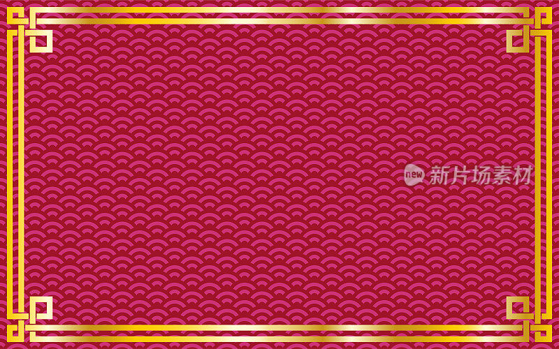 东方复古金框上的红色/紫色图案背景为中国新年庆祝卡，海报，横幅或传单，矢量